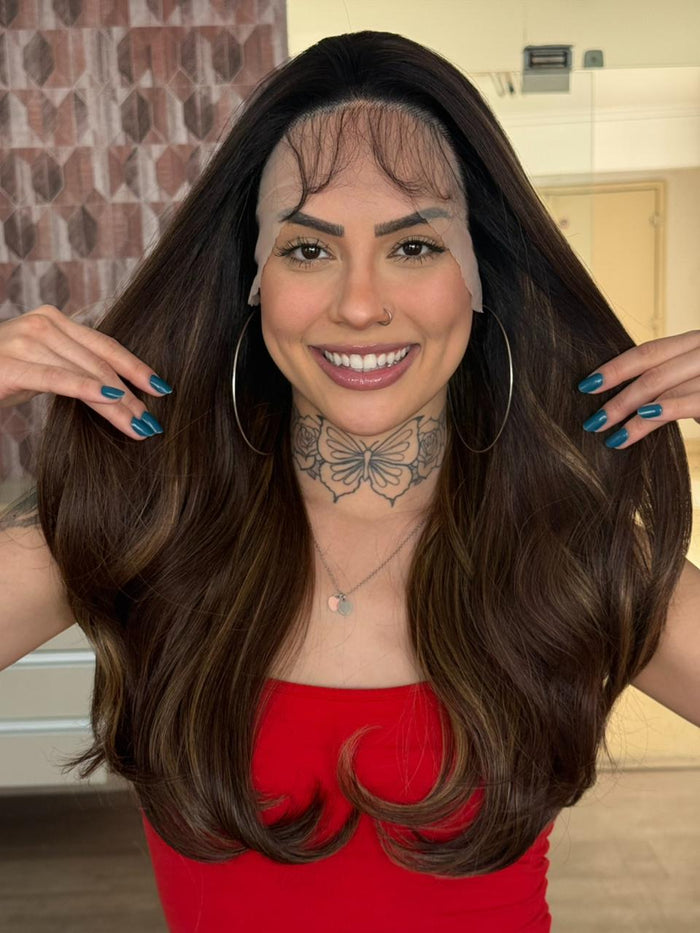 LACE FRONT CLARISSA - CASTANHO COM MECHAS 33/22(PREMIUM)