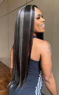 WIG SOFIA - CASTANHO ESCURO COM MECHAS PLATINADAS (ORGÂNICA)