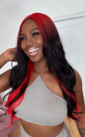 LACE WIG KEANU- PRETO COM VERMELHO 1B/200C# (PREMIUM) (PREMIUM)