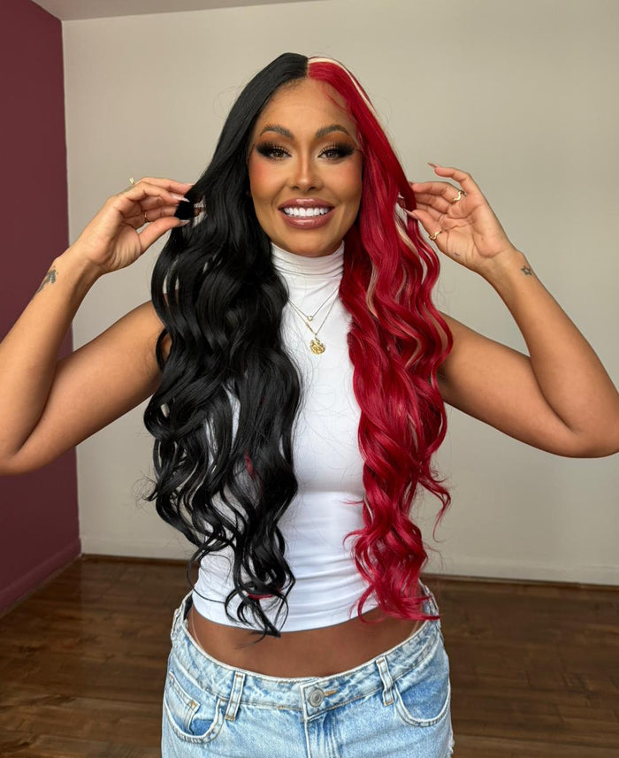 LACE FRONT CALISTA SY - PRETO E VERMELHO COM MECHA FRONTAL (PREMIUM)