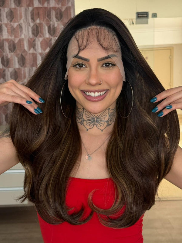 LACE FRONT CLARISSA - CASTANHO COM MECHAS 33/22(PREMIUM)