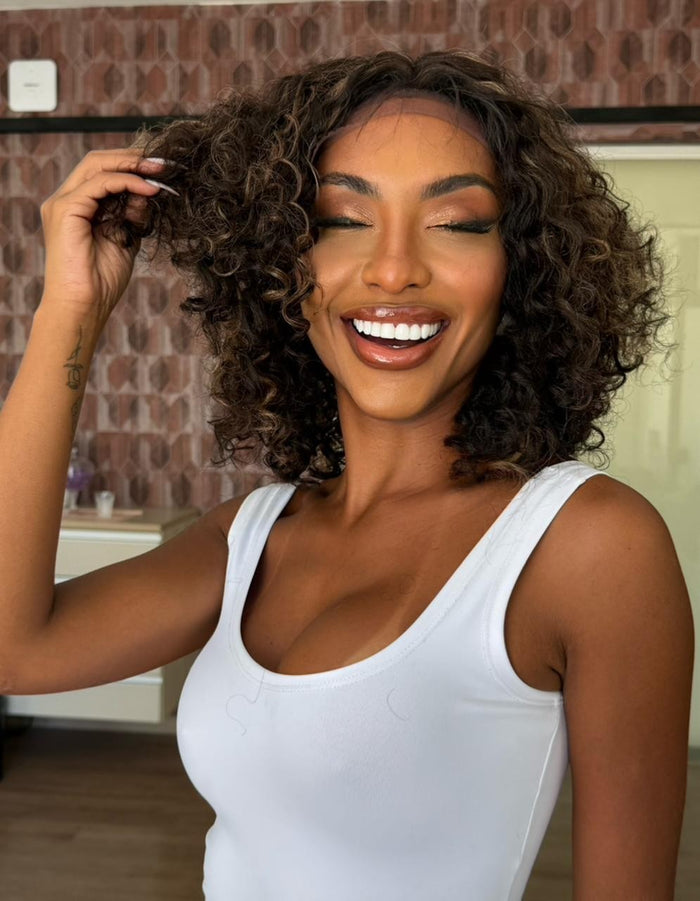 LACE FRONT RAPUNZEL- CASTANHO ESCURO COM MECHAS LOIRA FC2/27 (BIO FIBRA)