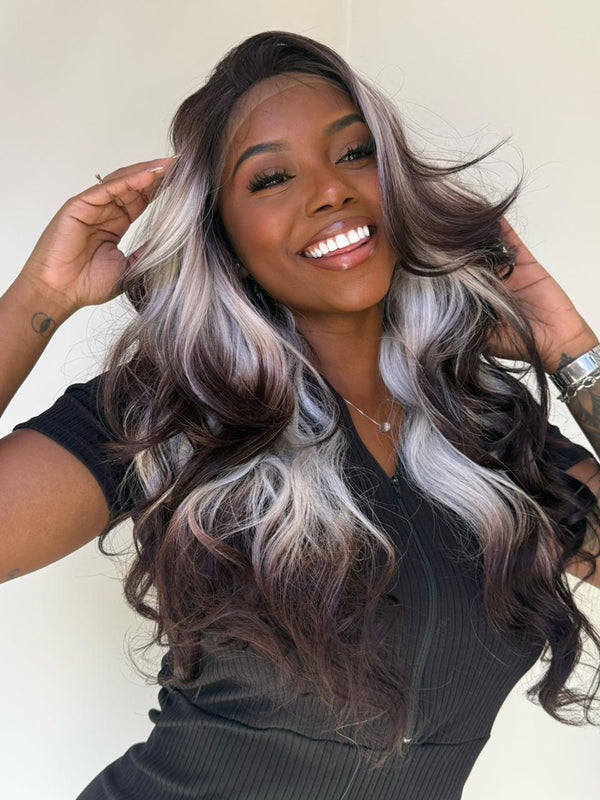 LACE FRONT WILMA - OMBRE PLATINADO PRETO  99C/60B  (PREMIUM)