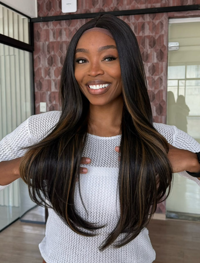 LACE FRONT CIDA - CASTANHO ESCURO COM MECHAS TTF2/27 SLEEK (PREMIUM)