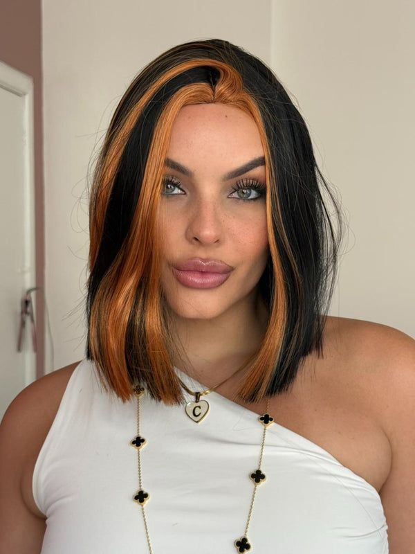 WIG ALINE - PRETO M. FRONTAL RUIVO H0857HY (ORGÂNICA)