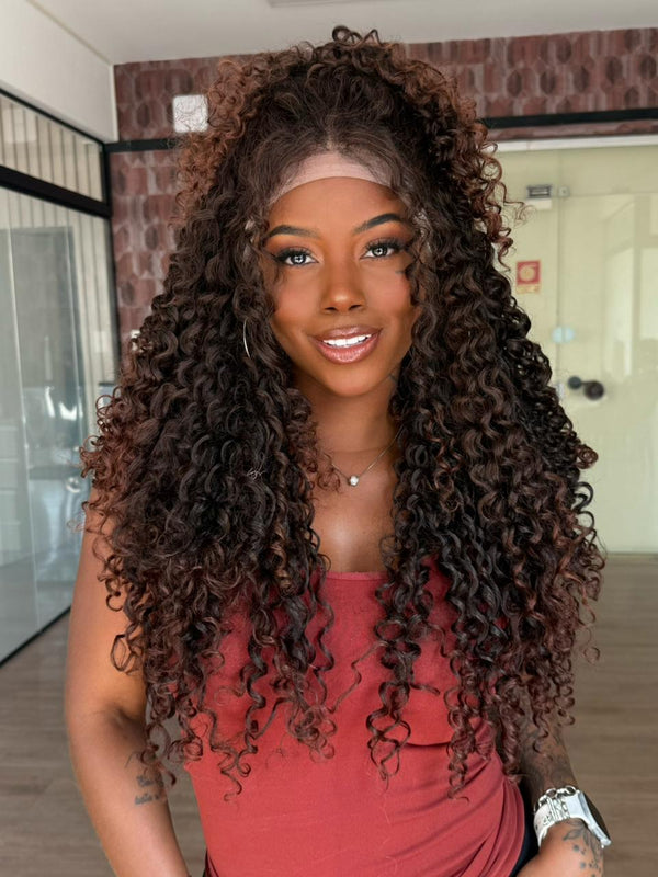 LACE FRONT MILAIRE - PRETO COM MECHAS VINHO 1B/33 (BIO FIBRA)