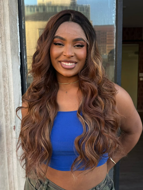 LACE FRONT ALISON - CASTANHO COM MECHAS LOIRA RH4/30K/27P  (ORGÂNICA)