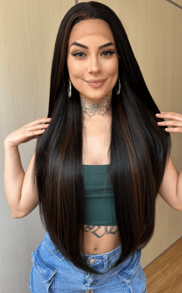 LACE FRONT TIFANY - PRETO COM MECHAS F1B/30 (PREMIUM)