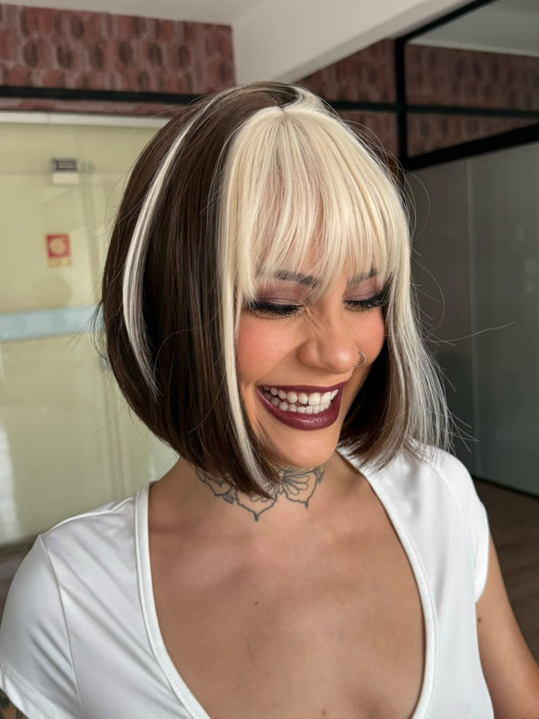 WIG VANESSA - CASTANHO COM MECHA PLATINADA FRONTAL - LC2080-4 (FUTURA)